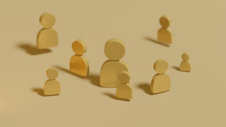 3d render of group of people on yellow background. Teamwork conceptの写真素材