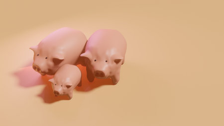 Three pink piggy bank on orange background. 3d illustration.の写真素材