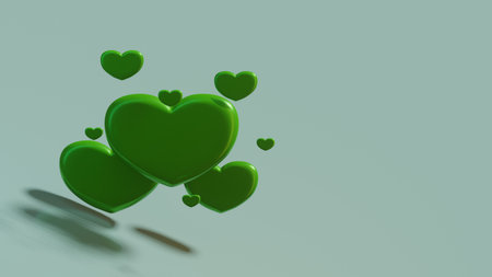 3d rendering of green hearts on a light background. 3d illustrationの写真素材