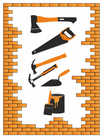 building tools in a brick frameのイラスト素材