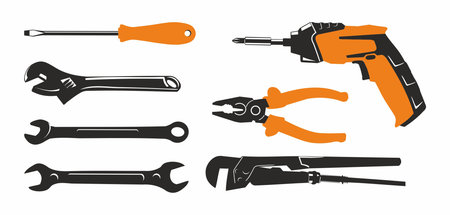 black and orange image of construction toolsのイラスト素材