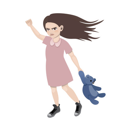 Offended girl holding a teddy bearのイラスト素材