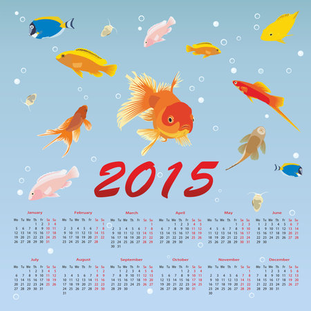 calendar 2015 with fishのイラスト素材