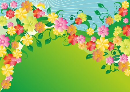 vector background with multicolored flowersのイラスト素材