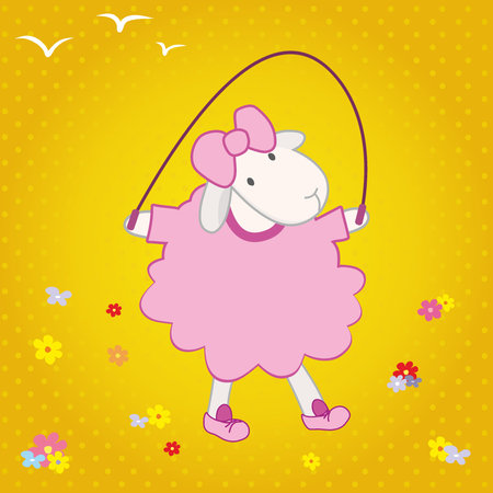 sheep jumping on a ropeのイラスト素材