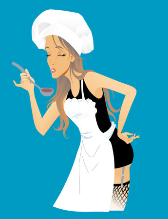 girl tries soupのイラスト素材