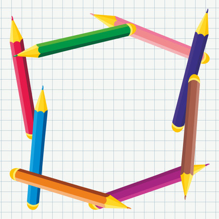 frame of colored pencils on notebookのイラスト素材