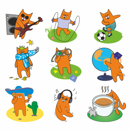 active set of cheerful red catsのイラスト素材