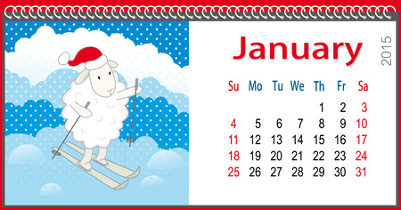Calendar for January and lamb skiingのイラスト素材
