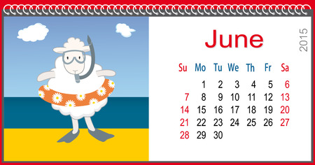 Calendar for June and lamb Seaのイラスト素材