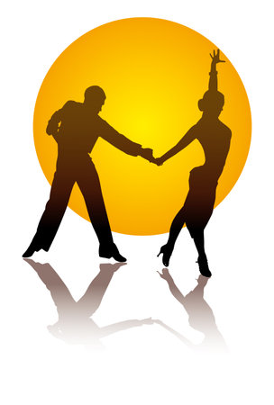 dancing couple on a background of orange circleのイラスト素材