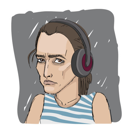 girl with headphones listening to the radio のイラスト素材