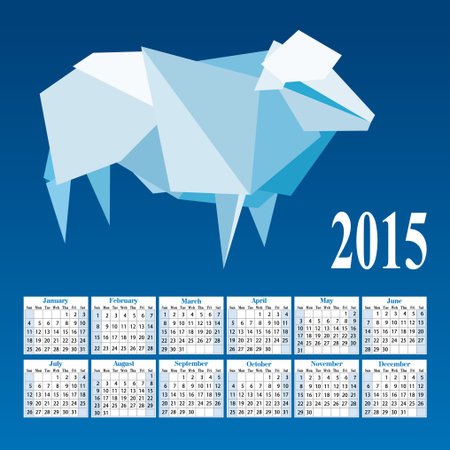 Calendar 2015 with a mosaic sheep on a blue backgroundのイラスト素材