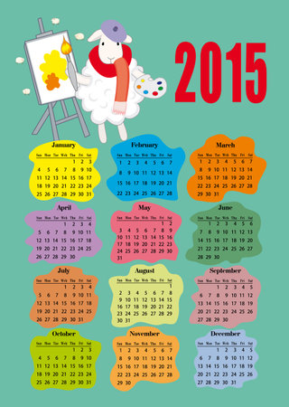 colored calendar 2015 and lamb artistのイラスト素材