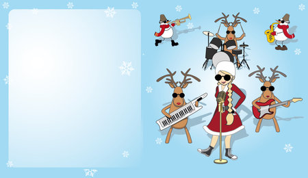 Christmas card with girl, snowman and reindeerのイラスト素材