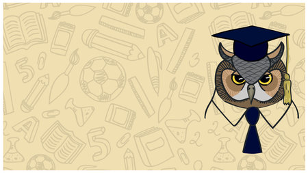 symbol of wisdom owl on background contour school facilitiesのイラスト素材