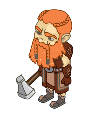 stylized dwarf with an ax on a white backgroundのイラスト素材