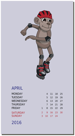 Vertical calendar with a monkey on April 2016のイラスト素材