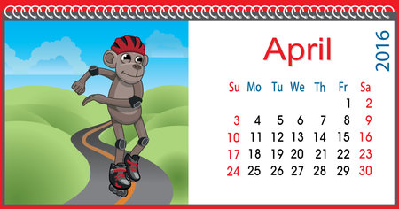 Horizontal calendar with a monkey in Aprilのイラスト素材