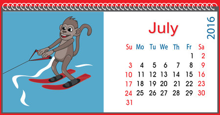Horizontal calendar with a monkey in Julyのイラスト素材