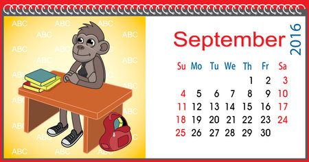 Horizontal calendar with a monkey in Septemberのイラスト素材
