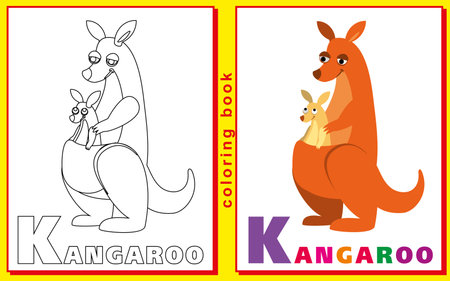 kangaroo. Coloring book with letters for children.のイラスト素材