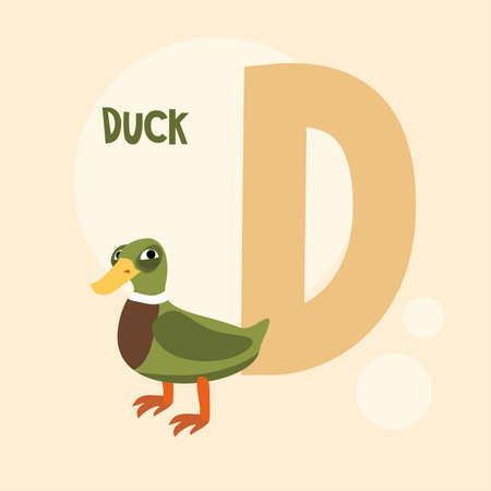 animal sticker. duck on a green letter D.のイラスト素材