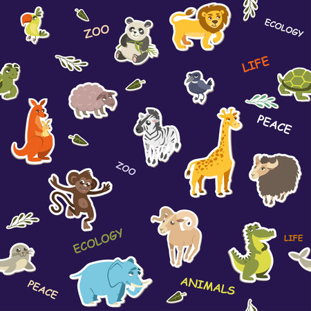 Seamless animal wallpaper on a dark background.のイラスト素材