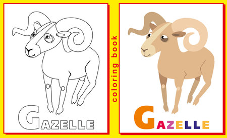 Coloring Book for Kids with letters and words. Litter G. gazelle.のイラスト素材