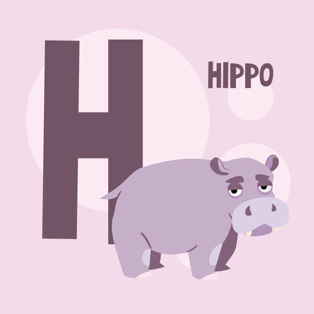cute hippo on a background of the letter H. The square background.のイラスト素材