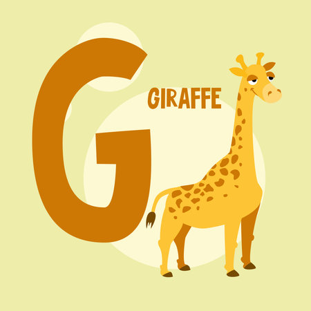 Funny orange giraffe on the background of the letter G.のイラスト素材