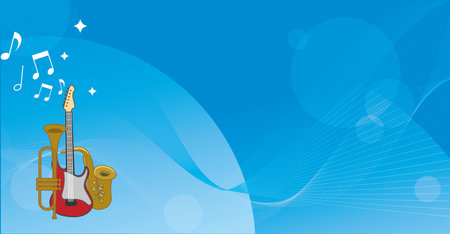 Musical instruments on a blue horizontal background. vector illustrationのイラスト素材