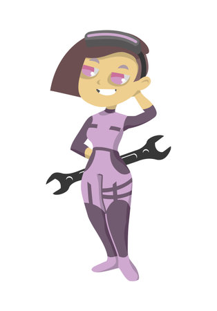 girl-repairman with a wrench on a white background. vector illustrationのイラスト素材