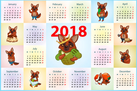 calendar 2018. dogs in various guises. vector imageのイラスト素材