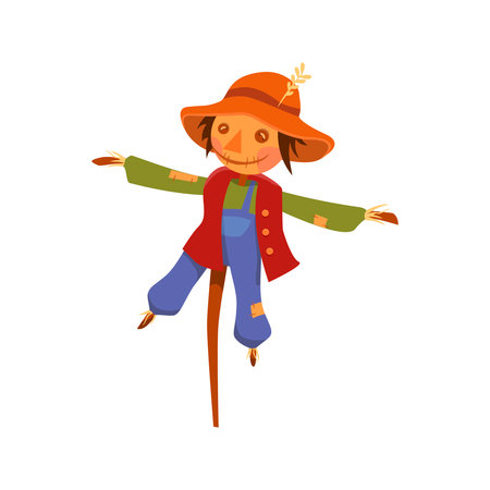 a truly scarecrow on the pole. object on a white background. vector illustrationのイラスト素材
