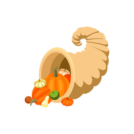 harvest cornucopia on a white background. autumn. vector illustrationのイラスト素材
