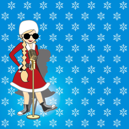 snow maiden sings. snowflakes on a blue background. vector illustrationのイラスト素材