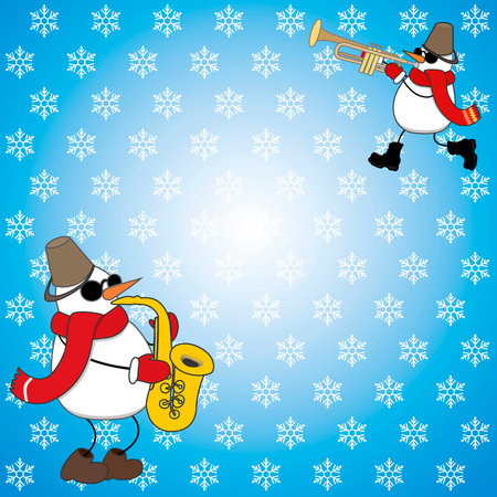snowmen playing music on a square background. vectorのイラスト素材