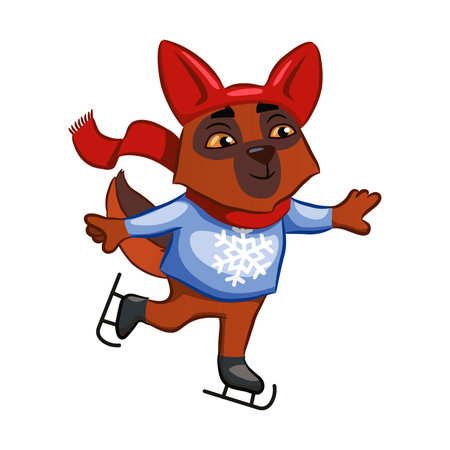 Funny dog ice skating. the winter sports. vector illustrationのイラスト素材