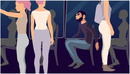 A man sits, around are women situation vector illustration.のイラスト素材