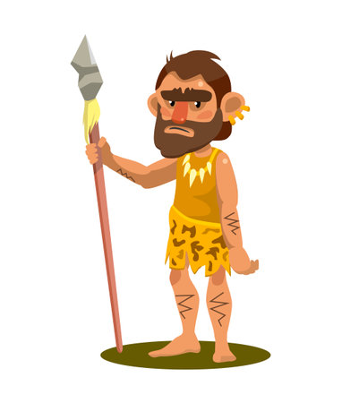 primitive man holding a spear. object on white background. vectorのイラスト素材