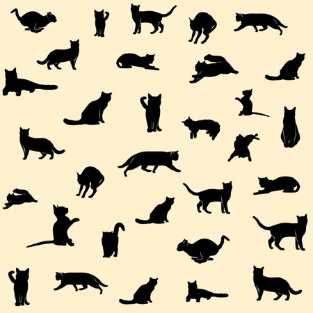 Set of black cat silhouettes background.のイラスト素材