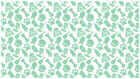 pet attributes. green objects on white horizontal background. feed, play, care. vectorのイラスト素材