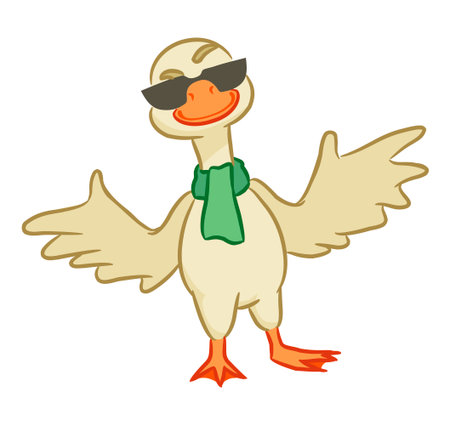Cheerful goose on a white background. Isolated character on white background. Vectorのイラスト素材