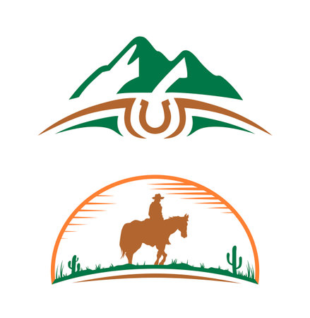 Color icon. Rider on horseback. Vector illustrationのイラスト素材
