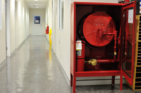 Fire hose cabinet installed in the buildingのeditorial素材