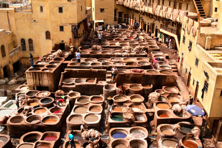 Chouara tannery is probably the most well known and certainly the most beautiful tannery in the world. Located in Fes, Morocco, it was built in the 11th century.のeditorial素材