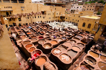 Chouara tannery is probably the most well known and certainly the most beautiful tannery in the world. Located in Fes, Morocco, it was built in the 11th century.のeditorial素材