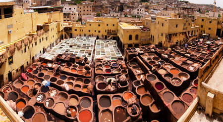 Chouara tannery is probably the most well known and certainly the most beautiful tannery in the world. Located in Fes, Morocco, it was built in the 11th century.のeditorial素材
