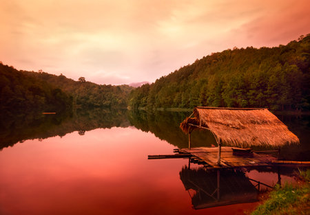 Quiet lake in Golden Triangle region of Thailand.の写真素材